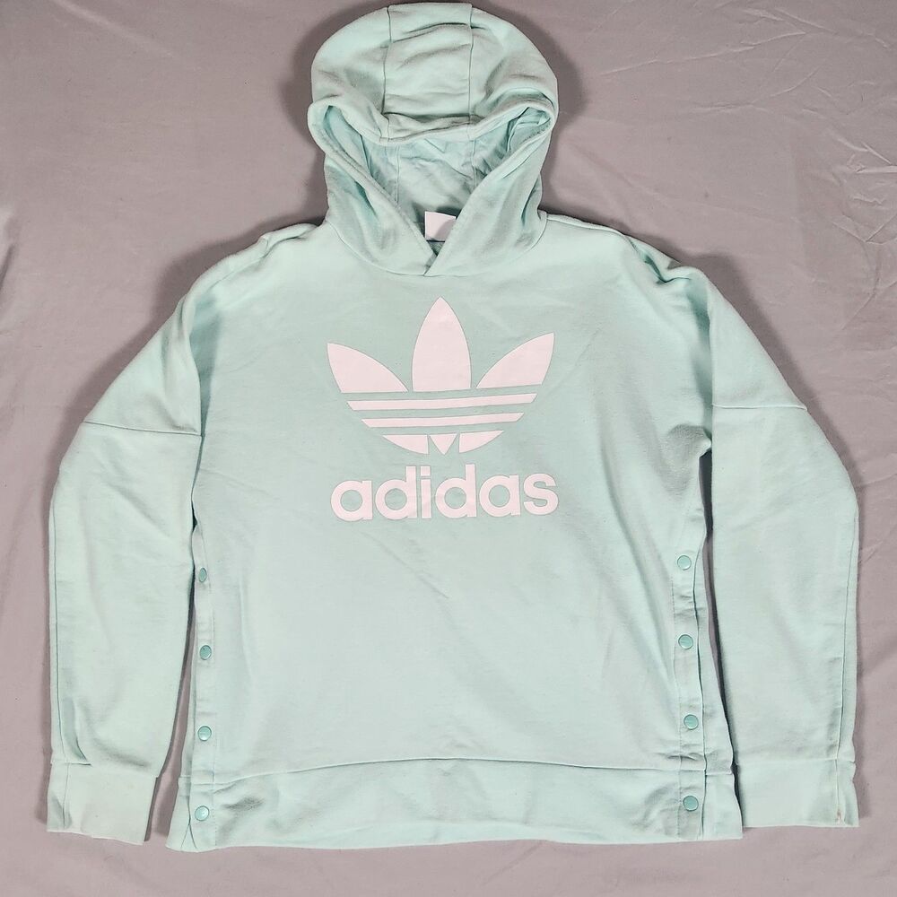 Adidas Originals Youth XL 15-16 Mint Green Trefoil Hoodie Snap Sides